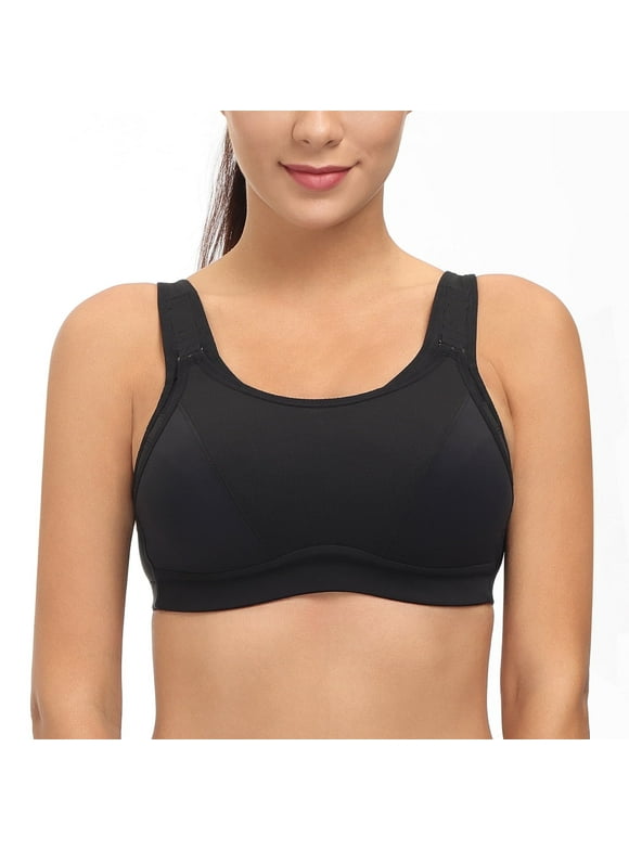 Women's Non Padded Wireless Plus Size High Impact Sports Bra, Black 38DD