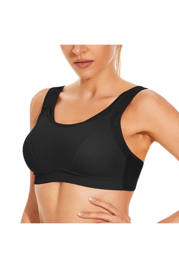 Women's Non Padded Wireless Plus Size High Impact Sports Bra, Black 40D