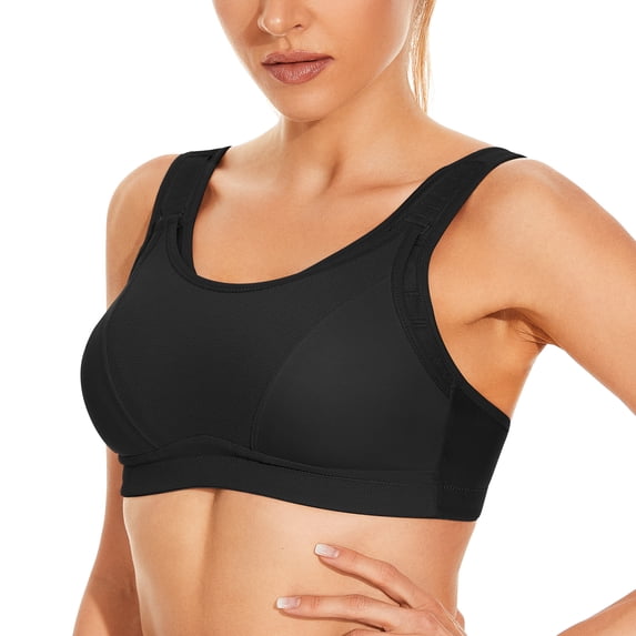 Wingslove Women's Non Padded Wireless Plus Size High Impact Sports Bra, Black 44DD