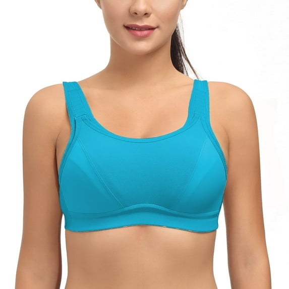 Wingslove Women's Non Padded Wireless Plus Size High Impact Sports Bra, Blue 36DDD