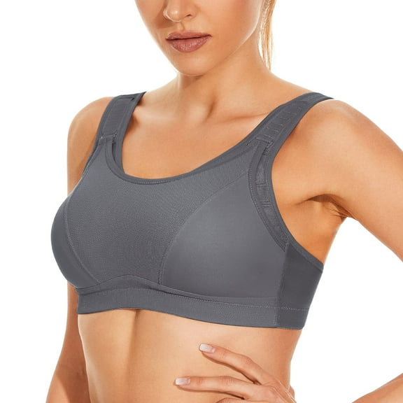 Wingslove Women's Non Padded Wireless Plus Size High Impact Sports Bra, Gray 40DD