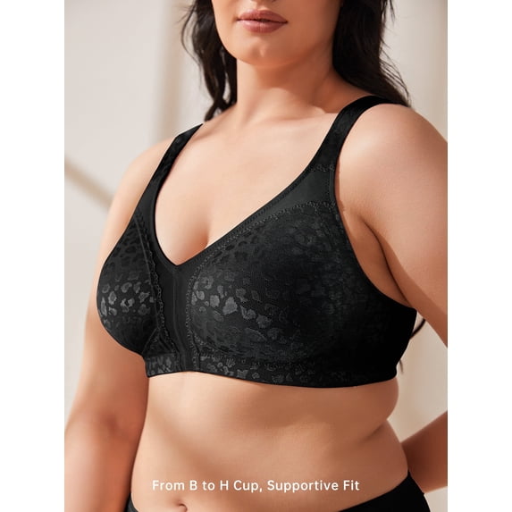 Wingslove Women's Plus Size Full Coverage Minimizer Bra Wirefree Non Padded for Everyday Comfort, Black 44G