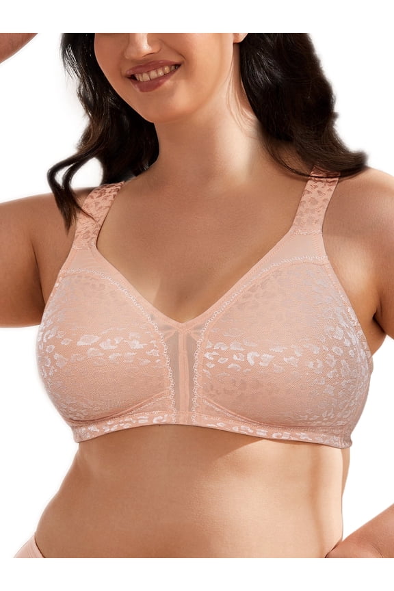Women's Plus Size Full Coverage Minimizer Bra Wirefree Non Padded for Everyday Comfort, Pink Nude 42C