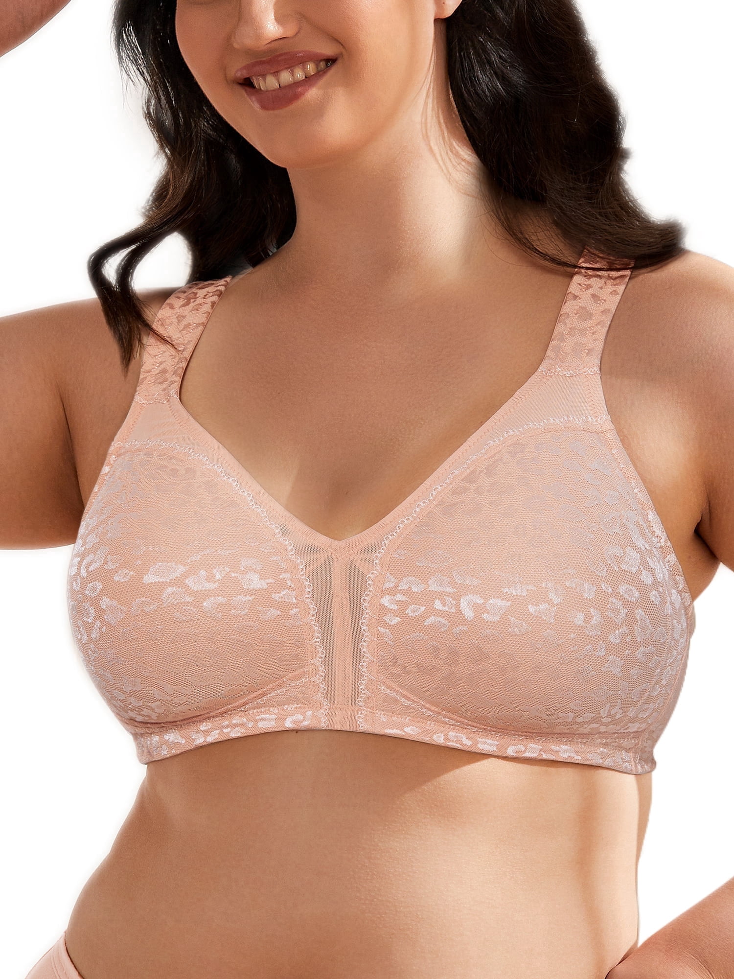 Wingslove Women's Plus Size Full Coverage Minimizer Bra Wirefree Non Padded for Everyday Comfort, Pink Nude 44H