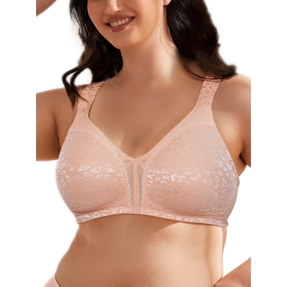 Wingslove Women's Plus Size Full Coverage Minimizer Bra Wirefree Non Padded for Everyday Comfort, Pink Nude 46D