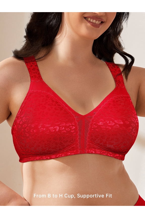 Women's Plus Size Full Coverage Minimizer Bra Wirefree Non Padded for Everyday Comfort, Red 46DDD