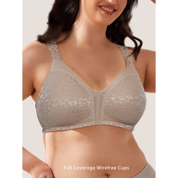 Wingslove Women's Plus Size Full Coverage Minimizer Bra Wirefree Non Padded for Everyday Comfort, Toffee 36D