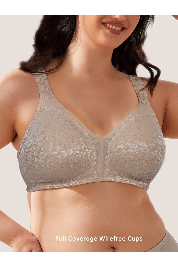 Women's Plus Size Full Coverage Minimizer Bra Wirefree Non Padded for Everyday Comfort, Toffee 44DD