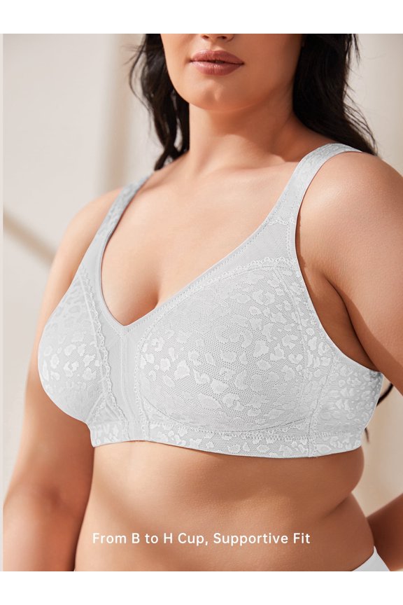 Women's Plus Size Full Coverage Minimizer Bra Wirefree Non Padded for Everyday Comfort, White 44DD