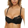 thumbnail image 1 of Wingslove Women's Push Up Bra Sexy Lace Balconette Plus Size Full Cup Unpadded Underwire See Through Bra,Black 38DDD, 1 of 6
