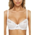 thumbnail image 1 of Wingslove Women's Push Up Bra Sexy Lace Balconette Plus Size Full Cup Unpadded Underwire See Through Bra,White 42C, 1 of 6