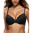 thumbnail image 1 of Wingslove Women's Push Up Sexy Lace Padded Plunge Underwire Lift Up Bras Add 1 Cup Boost Brassiere,Black 34A, 1 of 8