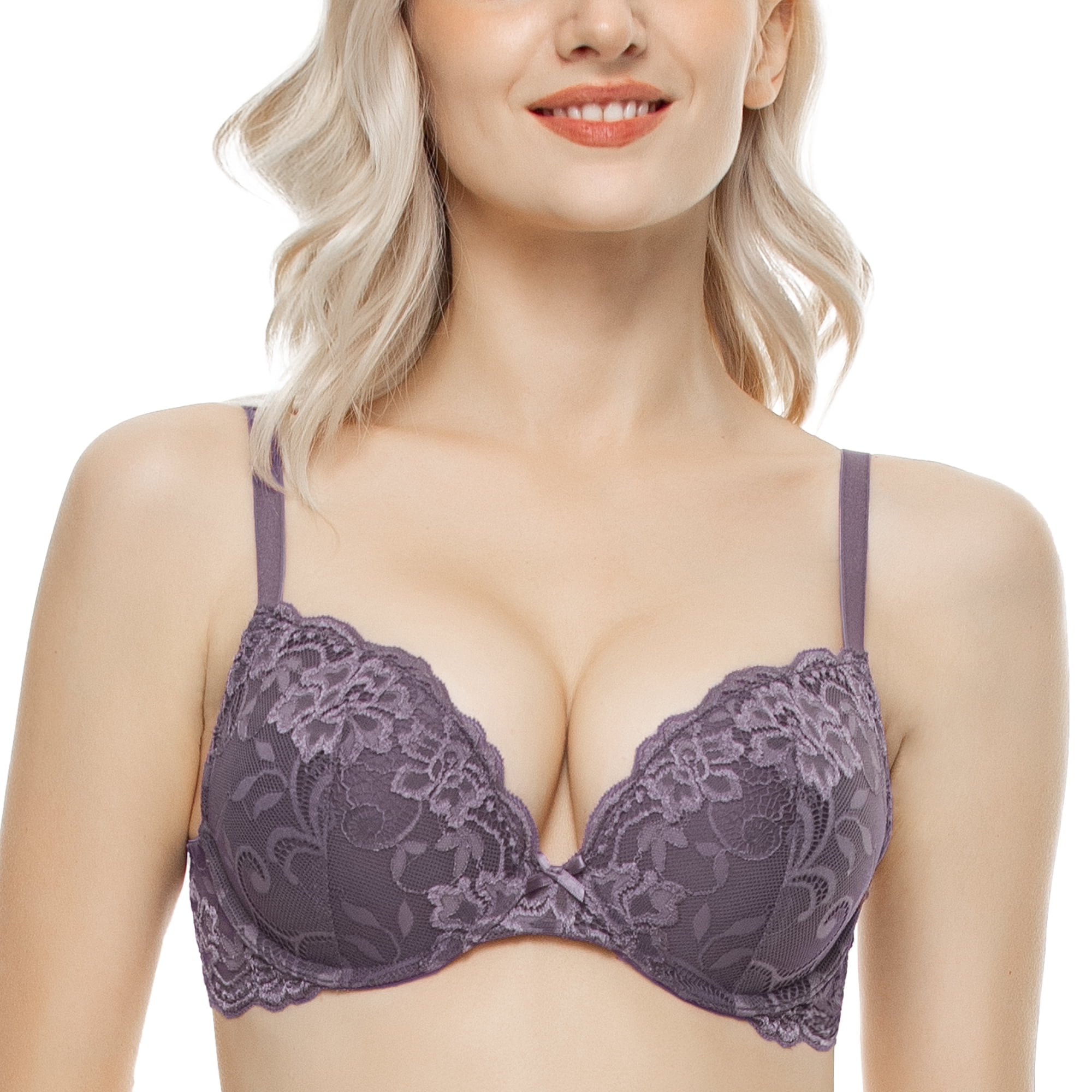 Women's Push Up Bra - Padded Underwire Bra, Demi Plunge, Red, Size 34A