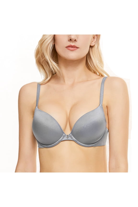 Women's Push up Bra Underwire Seamless Comfort Lightly Padded Plunge T-Shirt Bra, Gray 32D