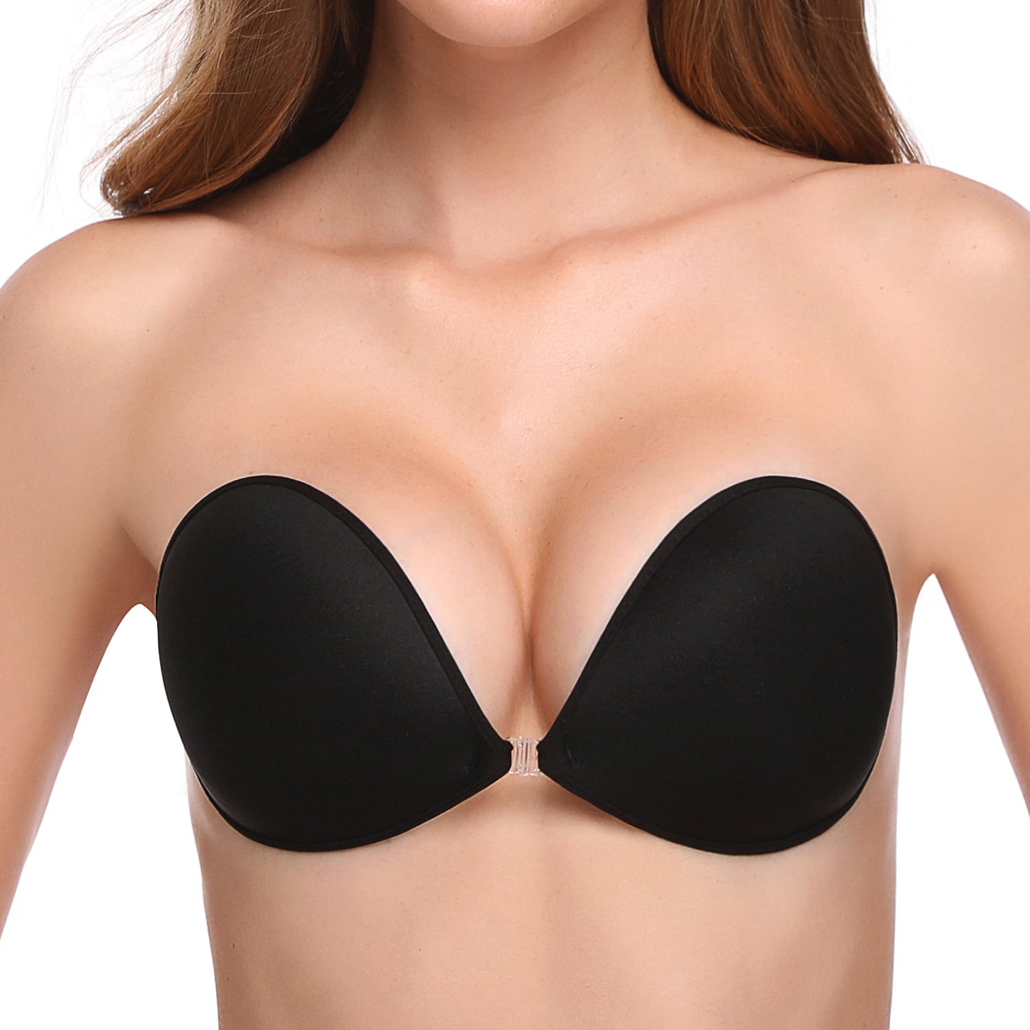 Wingslove Women's Reusable Strapless Sticky Push-up Invisible Adhesive Bra,  Black A