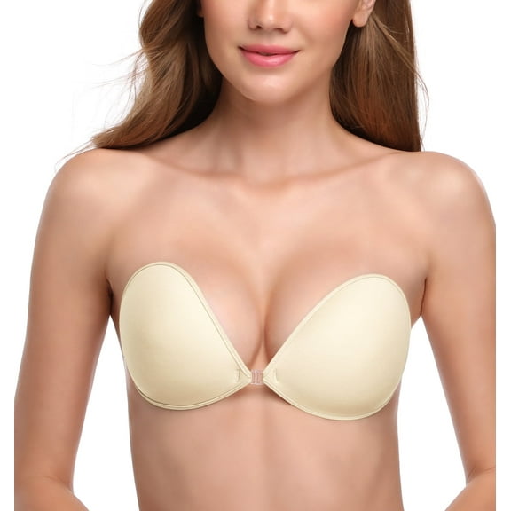 Wingslove Adhesive Bra Reusable Backless Strapless Push-up Silicone Invisible Sticky Bras for Backless Dress,Ivory A
