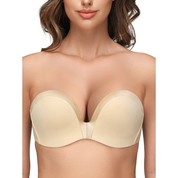 Wingslove Women's Seamless Strapless Push Up Bra Full Figure Wirefree Multiway Convertible bra, Nude 36C