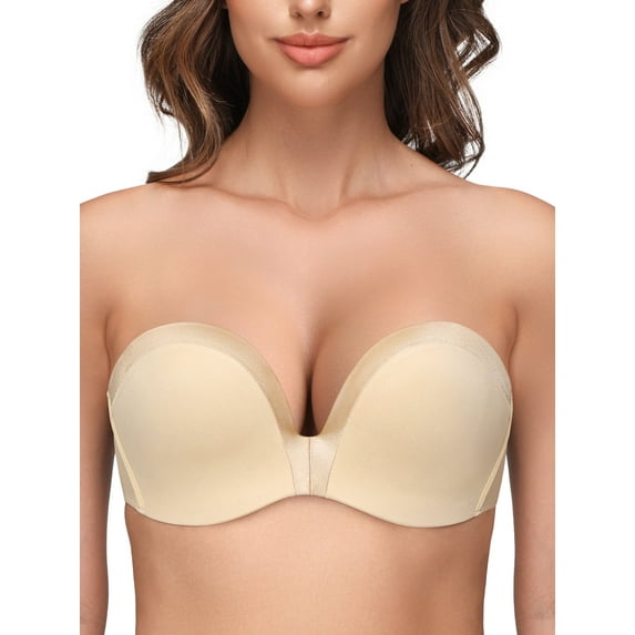 Wingslove Women's Seamless Strapless Push Up Bra Full Figure Wirefree Multiway Convertible bra, Nude 38C