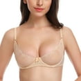 thumbnail image 1 of Wingslove Women's Sexy 1/2 Cup Lace Bra Balconette Mesh Underwired Demi Shelf Bra Unlined See Through Bralette,Beige 34DD, 1 of 8