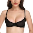 thumbnail image 1 of Wingslove Women's Sexy 1/2 Cup Lace Bra Balconette Mesh Underwired Demi Shelf Bra Unlined See Through Bralette,Black 34B, 1 of 9
