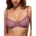 thumbnail image 1 of Wingslove Women's Sexy 1/2 Cup Lace Bra Balconette Mesh Underwired Demi Shelf Bra Unlined See Through Bralette,Brownish Purple 32C, 1 of 5