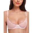 thumbnail image 1 of Wingslove Women's Sexy 1/2 Cup Lace Bra Balconette Mesh Underwired Demi Shelf Bra Unlined See Through Bralette,Pink 34D, 1 of 9