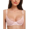 thumbnail image 1 of Wingslove Women's Sexy 1/2 Cup Lace Bra Balconette Mesh Underwired Demi Shelf Bra Unlined See Through Bralette,Pink 38D, 1 of 9