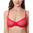 thumbnail image 1 of Wingslove Women's Sexy 1/2 Cup Lace Bra Balconette Mesh Underwired Demi Shelf Bra Unlined See Through Bralette,Red 32B, 1 of 9