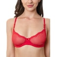 thumbnail image 1 of Wingslove Women's Sexy 1/2 Cup Lace Bra Balconette Mesh Underwired Demi Shelf Bra Unlined See Through Bralette,Red 36C, 1 of 9