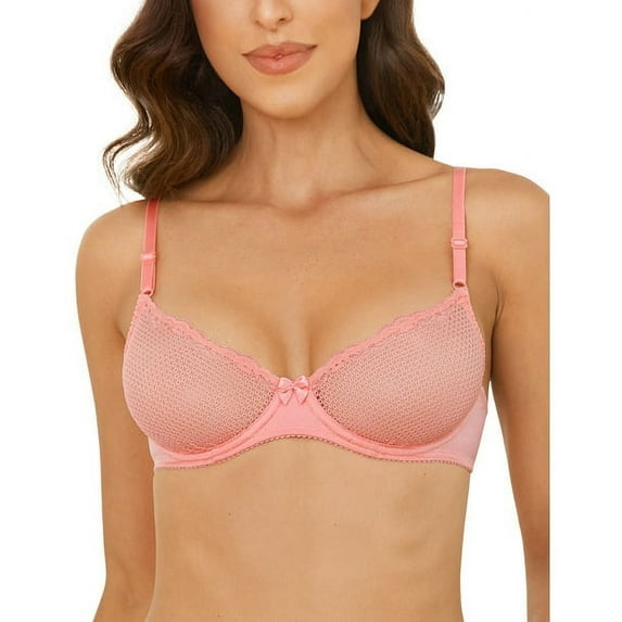 Wingslove Women's Sexy 1/2 Cup Lace Bra Balconette Mesh Underwired Demi Shelf Bra Unlined See Through Bralette,Wax Pink 32D