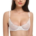 thumbnail image 1 of Wingslove Women's Sexy 1/2 Cup Lace Bra Balconette Mesh Underwired Demi Shelf Bra Unlined See Through Bralette,White 38B, 1 of 8