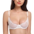 thumbnail image 1 of Wingslove Women's Sexy 1/2 Cup Lace Bra Balconette Mesh Underwired Demi Shelf Bra Unlined See Through Bralette,White 38DDD, 1 of 6