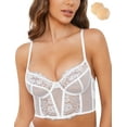 thumbnail image 1 of Wingslove Women's Sexy Lace Balconette Bra Longline See Through Unlined Underwire Multiway Bralette with Silicone Nipple, White 34C, 1 of 5