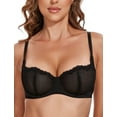 thumbnail image 1 of Wingslove Women's Sexy Lace Bra Mesh Balconette See Through Bralette Half Cup Sheer Bras Unlined Underwire Suppport (Black,36D), 1 of 7