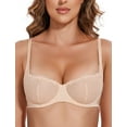 thumbnail image 1 of Wingslove Women's Sexy Lace Bra Mesh Balconette See Through Bralette Half Cup Sheer Bras Unlined Underwire Suppport (Nude,34DD), 1 of 7