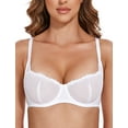 thumbnail image 1 of Wingslove Women's Sexy Lace Bra Mesh Balconette See Through Bralette Half Cup Sheer Bras Unlined Underwire Suppport (White,34C), 1 of 7