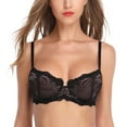 thumbnail image 1 of Wingslove Women's Sexy Lace Bra Plus Size Sheer Non Padded Unlined Underwire Bra,Black 34D, 1 of 9