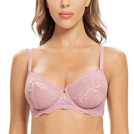 Wingslove Women's Sexy Lace Bra Plus Size Sheer Non Padded Unlined Underwire Bra,Purple 36DD