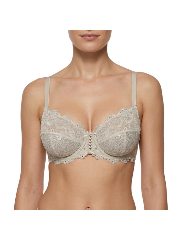 Women’s Sexy Lace Bra Underwire Non Padded Full Coverage Unlined Plus Size Bralette,Elephant gray,32D