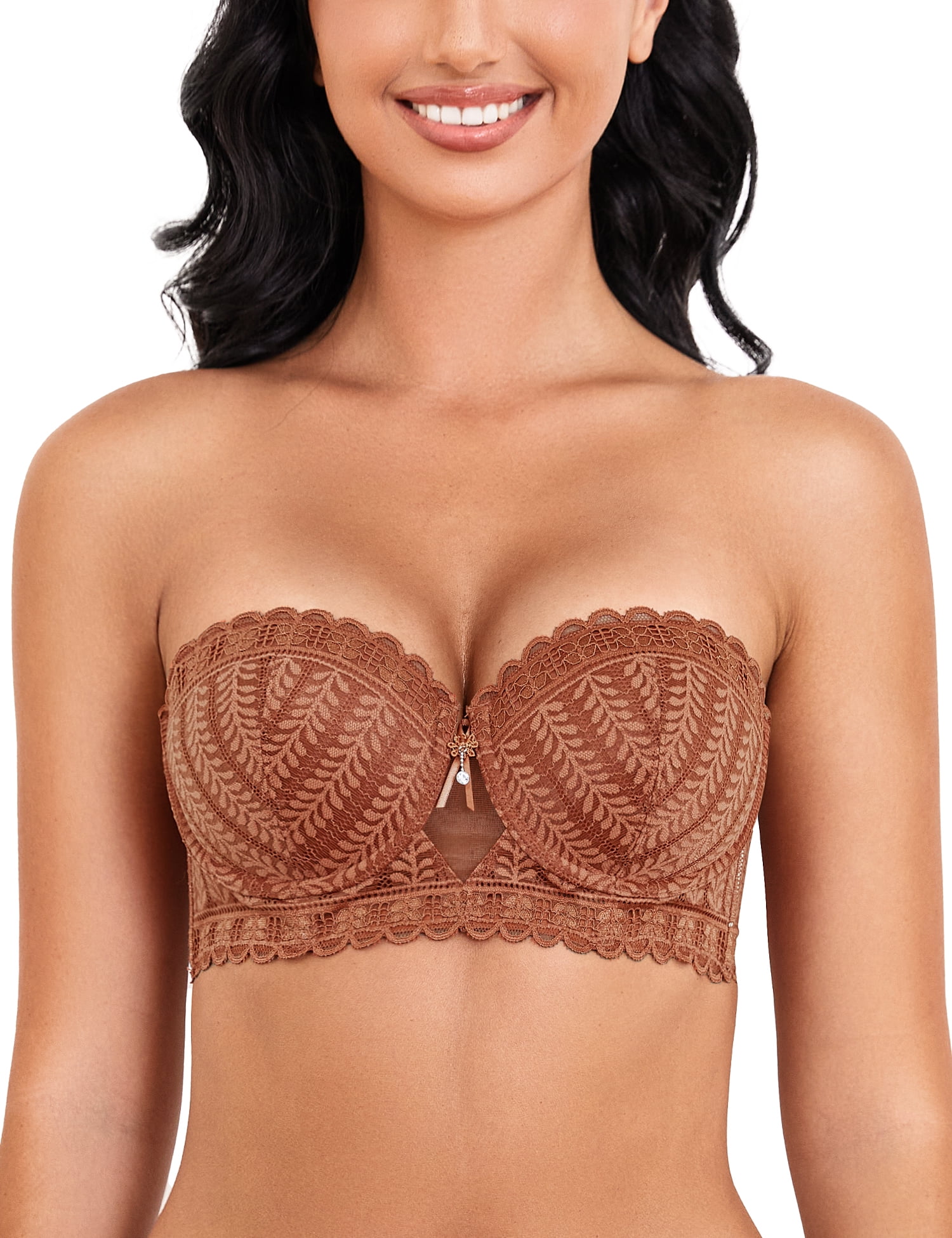 Wingslove Women's Sexy Lace Push Up Strapless Bra Plus Size Underwire Minimizer Bra Convertible