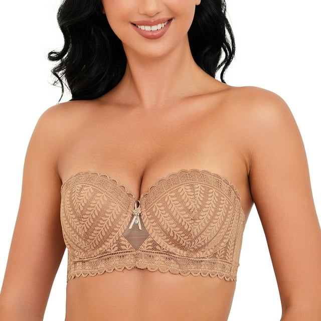 Wingslove Women's Sexy Lace Push Up Strapless Bra Plus Size Underwire