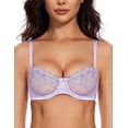 thumbnail image 1 of Wingslove Women's Sexy Lace Sheer Bra Demi Mesh Balconette See Through Unlined Underwire with Silicone Nipple, Light Purple 34C, 1 of 7