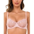thumbnail image 1 of Wingslove Women's Sexy Lace Sheer Bra Demi Mesh Balconette See Through Unlined Underwire with Silicone Nipple, Pink 38DD, 1 of 5