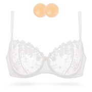 Wingslove Womens Sexy Lace Sheer Bra Demi Mesh Balconette See Through Unlined Underwire with Silicone Nipple,White 36C