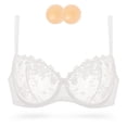 thumbnail image 1 of Wingslove Women's Sexy Lace Sheer Bra Demi Mesh Balconette See Through Unlined Underwire with Silicone Nipple,White 36DDD, 1 of 6