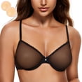 thumbnail image 1 of Wingslove Women's Sexy Sheer Bra Unlined Underwire Support See Through Everyday Bra with Silicone Nipple, Black 34C, 1 of 6