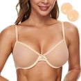thumbnail image 1 of Wingslove Women's Sexy Sheer Bra Unlined Underwire Support See Through Everyday Bra with Silicone Nipple, Nude 36D, 1 of 6
