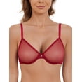 thumbnail image 1 of Wingslove Women's Sexy Sheer Bra Unlined Underwire Support See Through Everyday Bra with Silicone Nipple, Wine Red 36B, 1 of 4