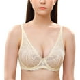 thumbnail image 1 of Wingslove Women's Sexy Sheer Lace Bra Underwire Unlined Plunge See Through Push Up Full Coverage Bra,Nude 36C, 1 of 8