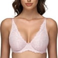 thumbnail image 1 of Wingslove Women's Sexy Sheer Lace Bra Underwire Unlined Plunge See Through Push Up Full Coverage Bra,light pink 36C, 1 of 5